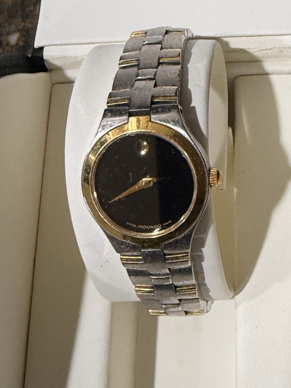 Movado Two-Tone Black Dial Watch with Gold Accents